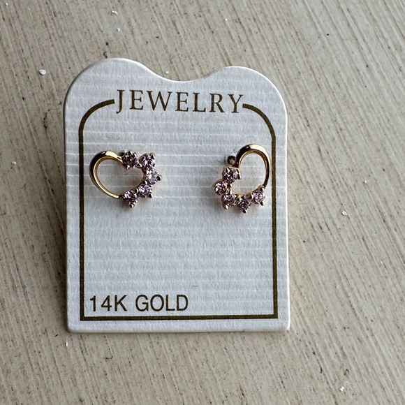 14k Gold and Pink Floral Heart Earrings